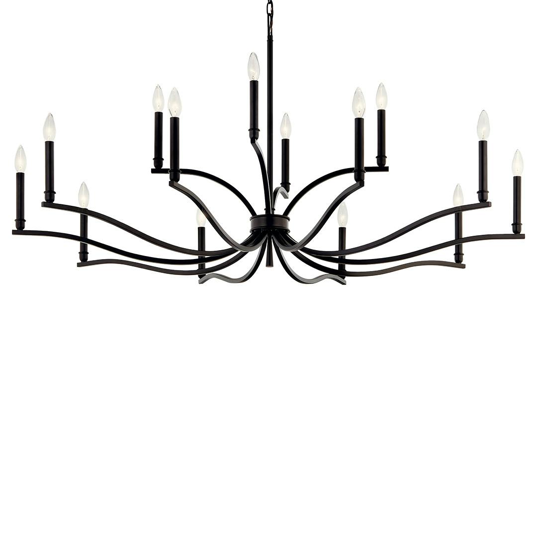 The Malene 52.75 Inch 14 Light 2-Tier Chandelier in Black on a white background
