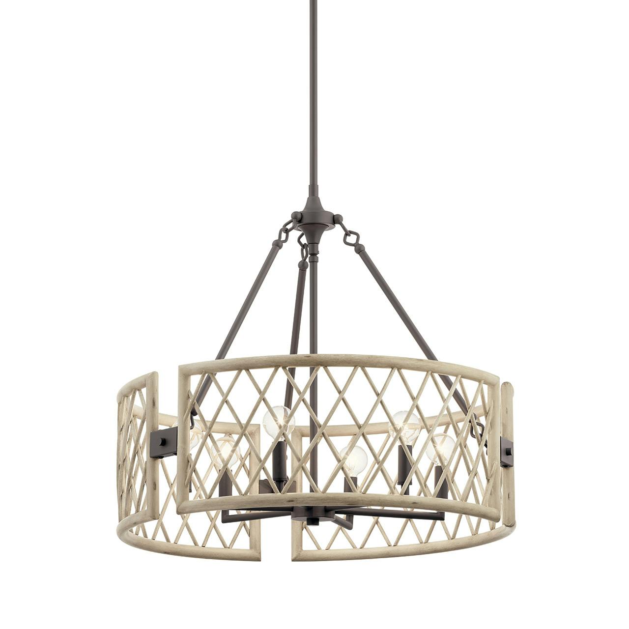 Oana 6 Light Chandelier White Washed Wood without the canopy on a white background