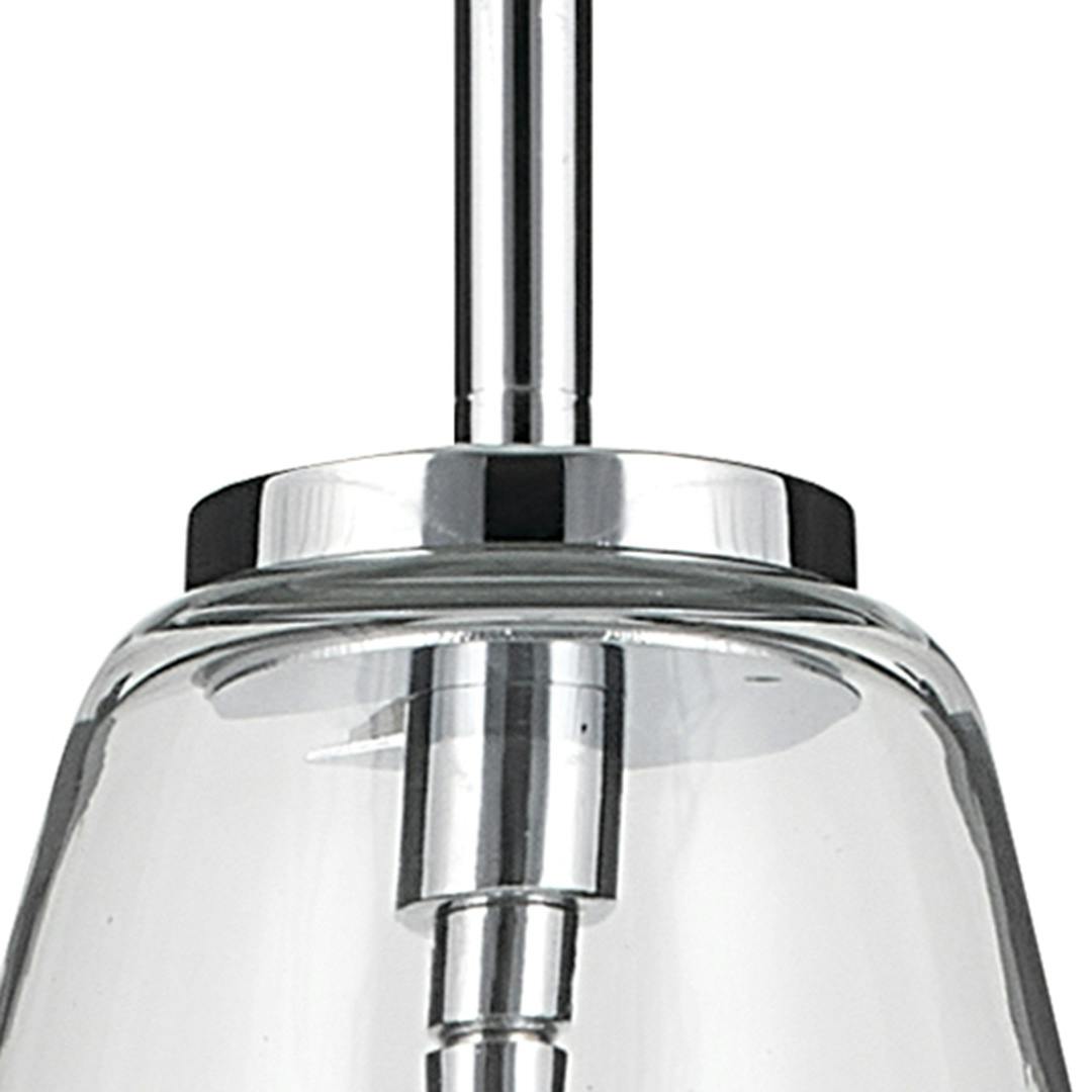 Close up view of the Everly 15.25" 1-Light Cone Pendant with Clear Glass in Chrome on a white background