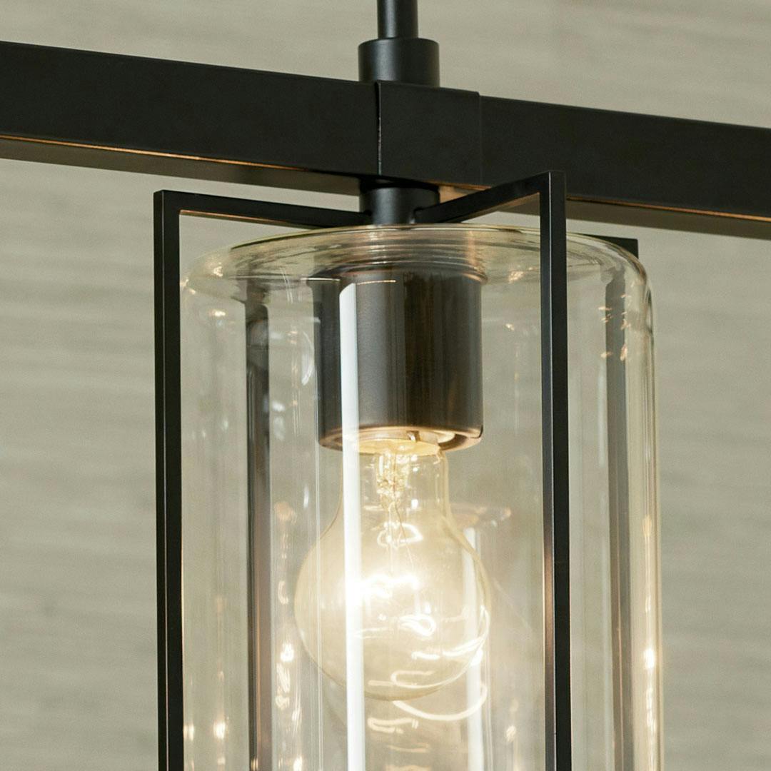 Close up view or the Birk 4 Light Linear Chandelier in Black