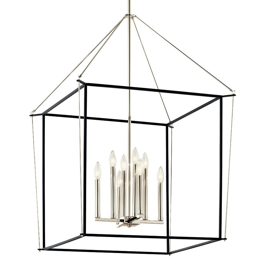 The Eisley 40.25 Inch 8 Light Foyer Pendant in Polished Nickel and Black on a white background