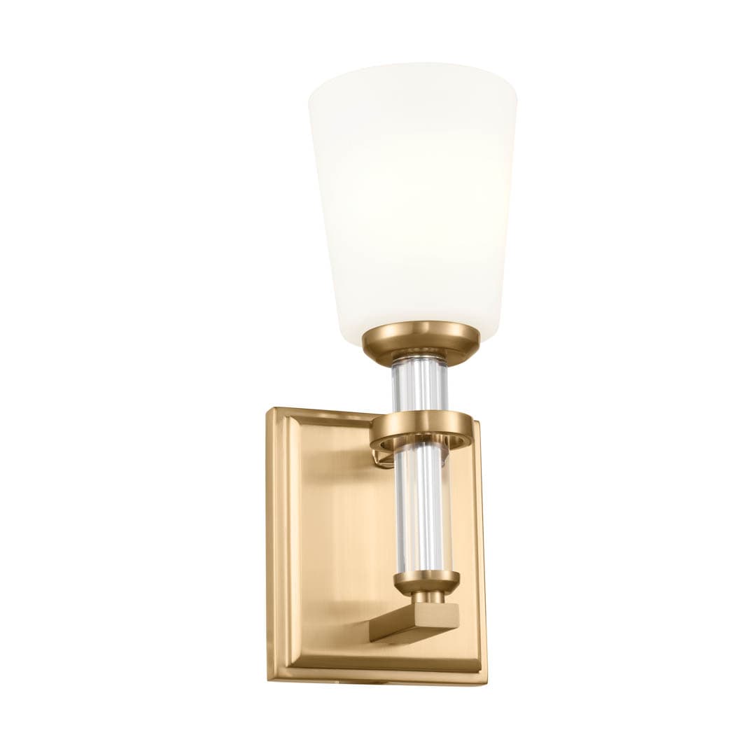 Rosalind 12.5" 1 Light Vanity Light Brushed Natural Brass on a white background