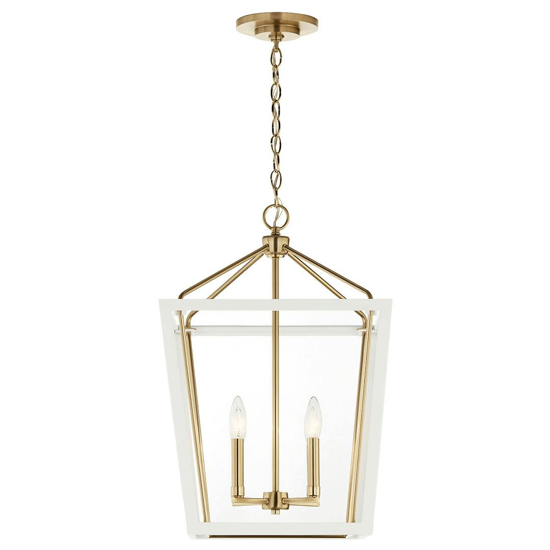 The Delvin 24 Inch 4 Light Pendant with Clear Glass in Champagne Bronze and White on a white background