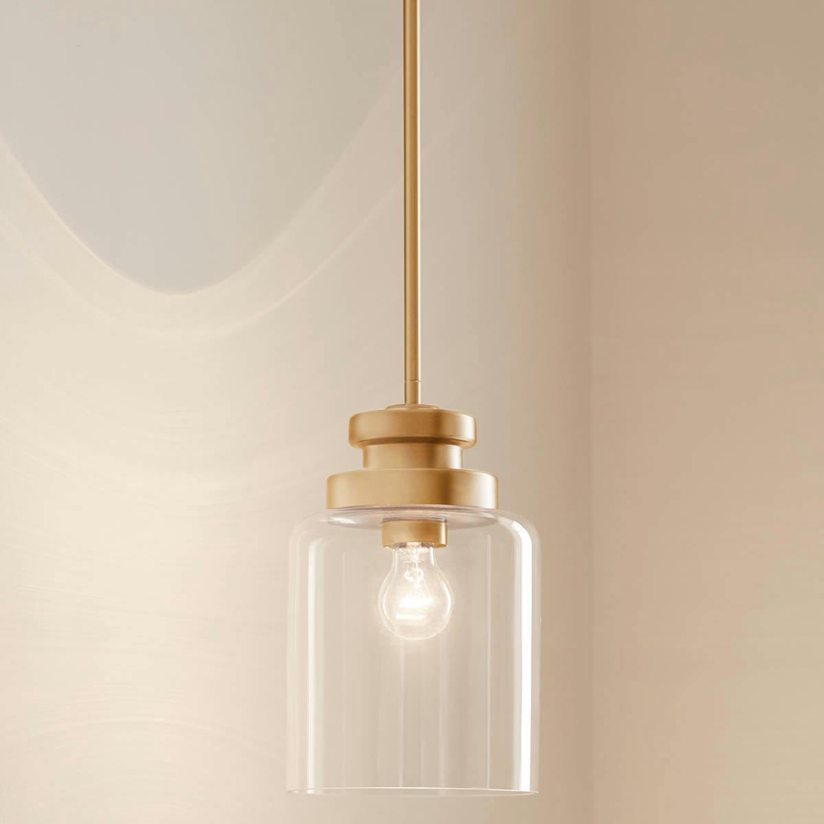 Day time bedroom with Annabeth 8" 1 Light Mini Pendant Classic Gold