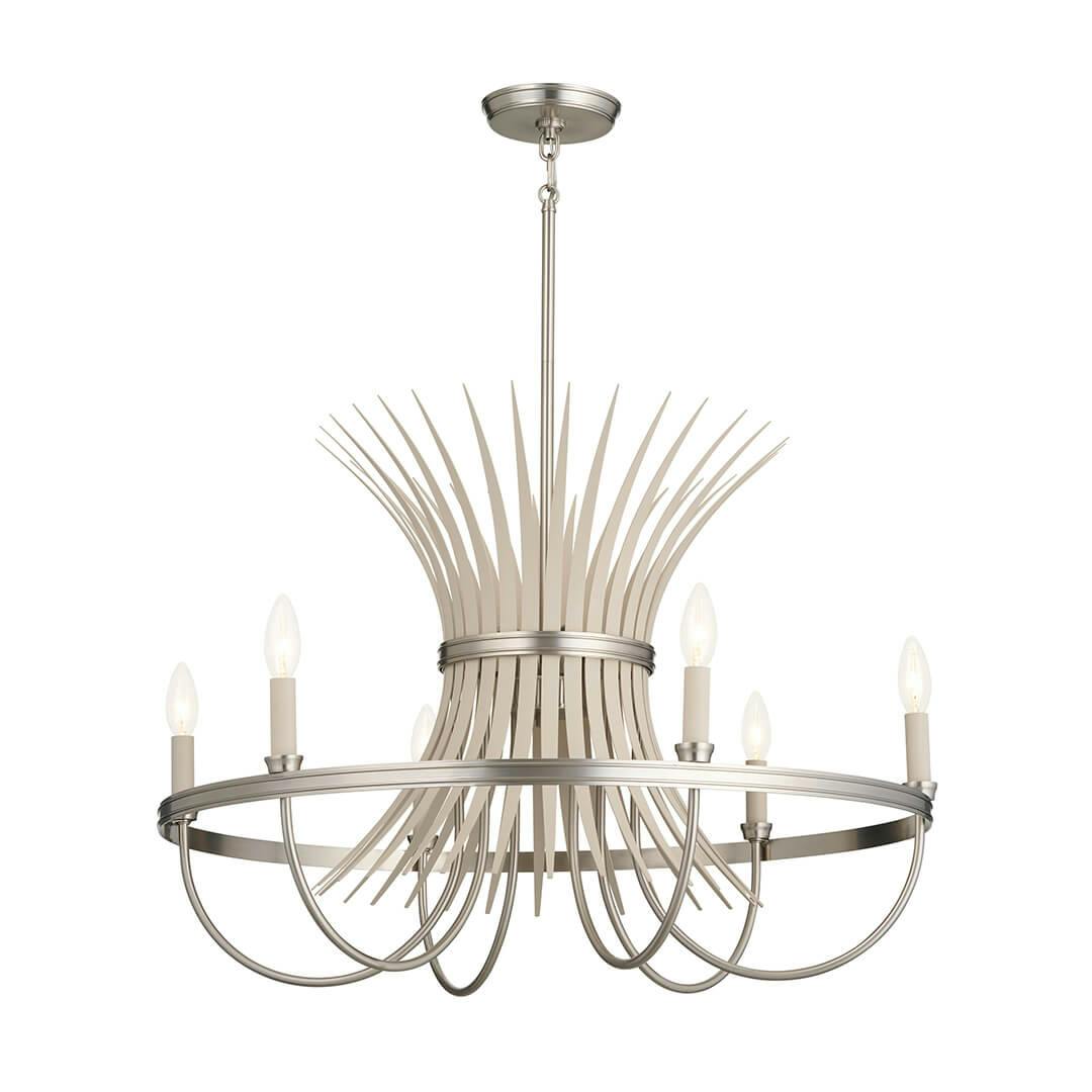 Baile 6 Light Chandelier Greige and Brushed Nickel on a white background