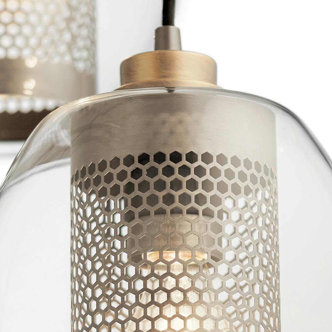 Close up view of the Asher™ 3 Light Pendant Antique Pewter on a white background