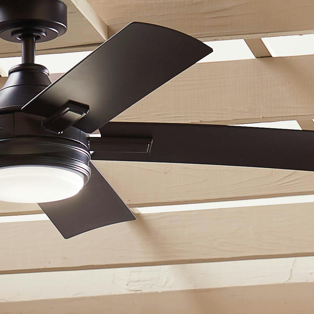 Day time exterior with 52" Tide 5 Blade Weather+ Outdoor Ceiling Fan Satin Black