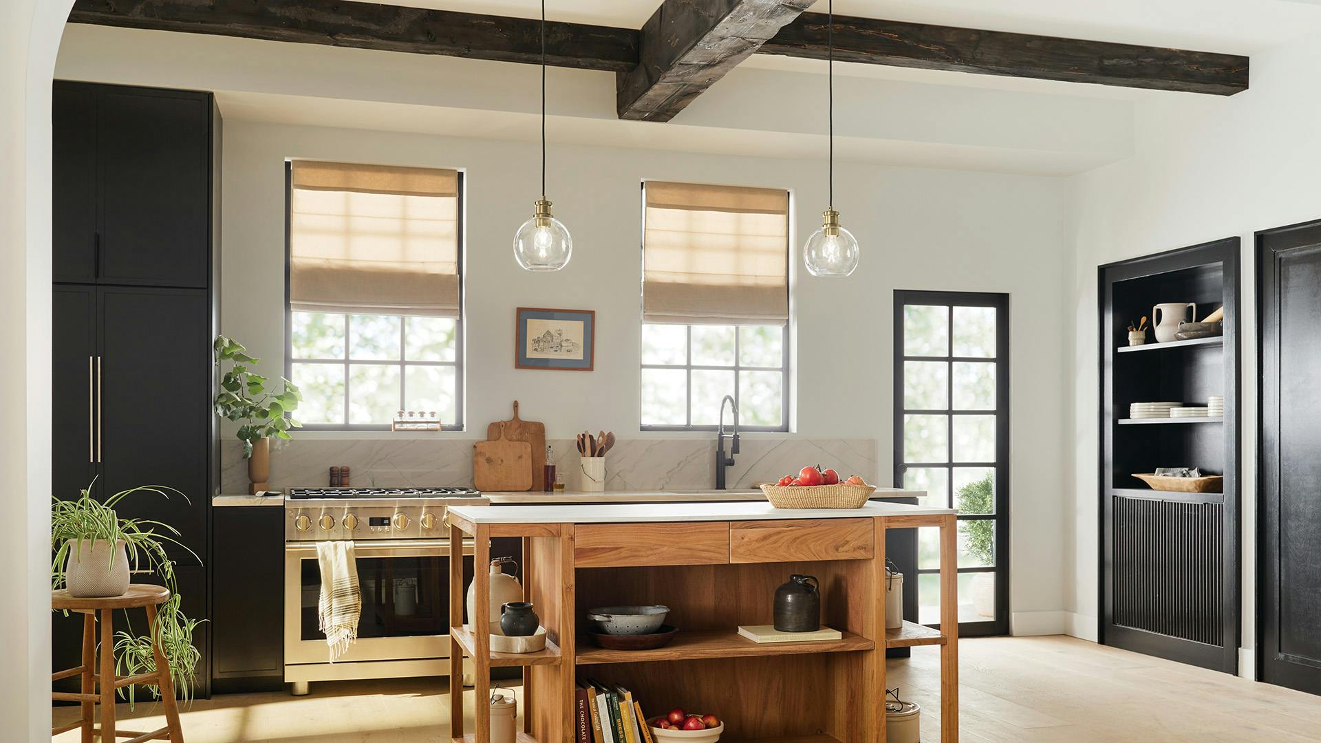 Industrial kitchen with Clove pendants over the counter