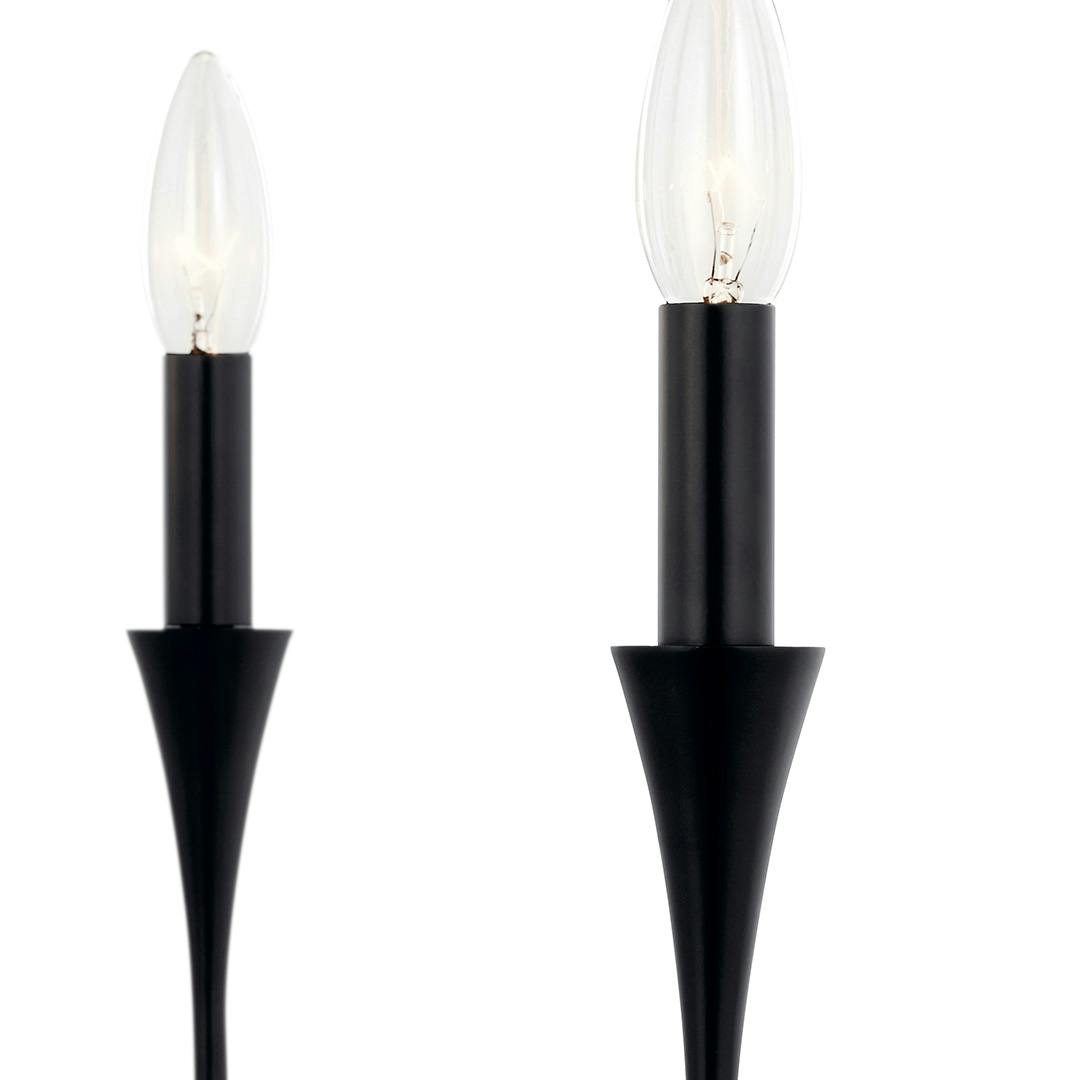 Close up of the Alvaro 45.5 Inch 8 Light Linear Chandelier in Black on a white background