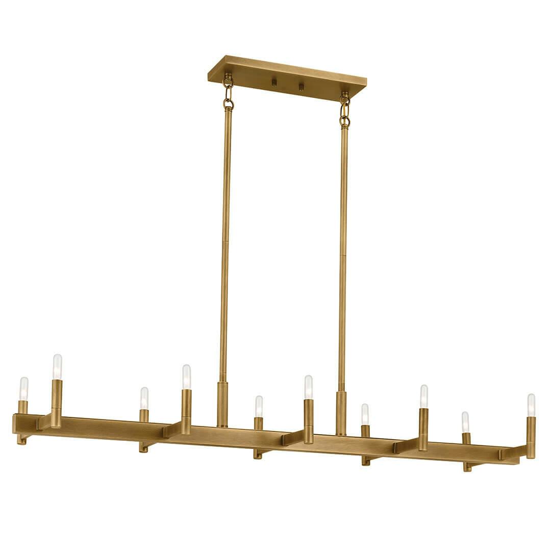 The Erzo 50" 10 Light Linear Chandelier in Natural Brass on a white background