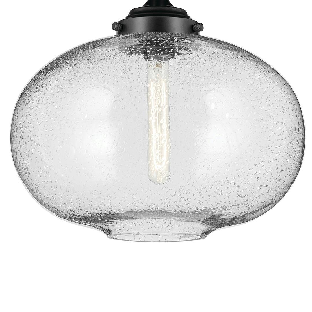 The Avery 14.5" 1-Light Flush Mount with Clear Seeded Glass in Black on a white background