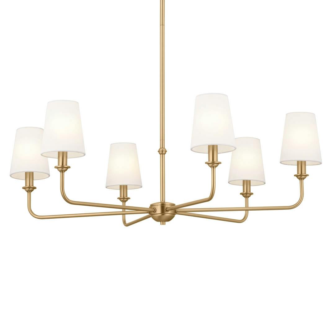 Pallas 32.25" 6 Light Chandelier Brushed Natural Brass on a white background