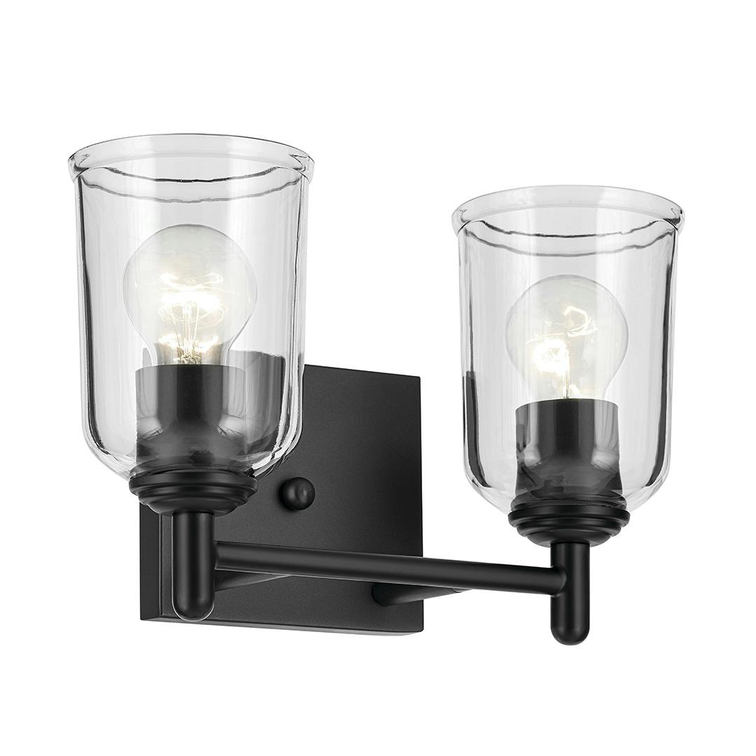 The Shailene 12.5" 2-Light Vanity Light with Clear Glass in Black on a white background