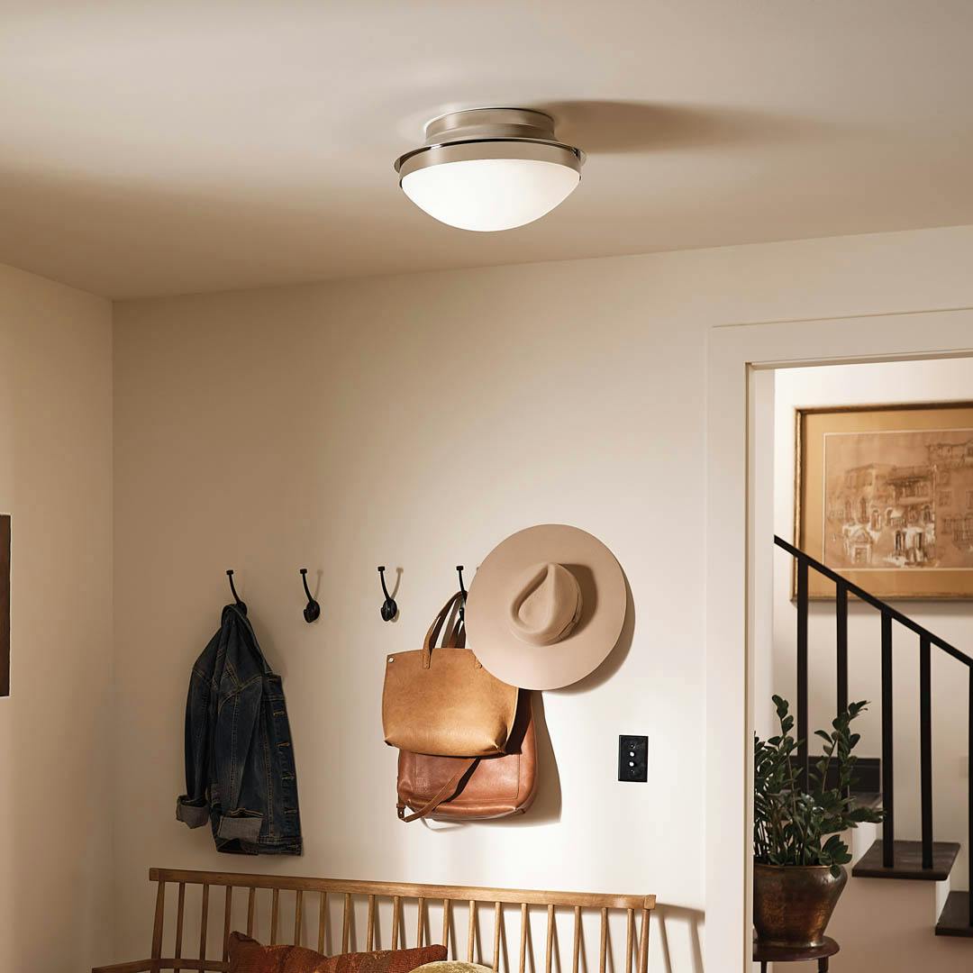 Day time entryway with Bretta 13.5" 2 Light Flush Mount Polished Nickel
