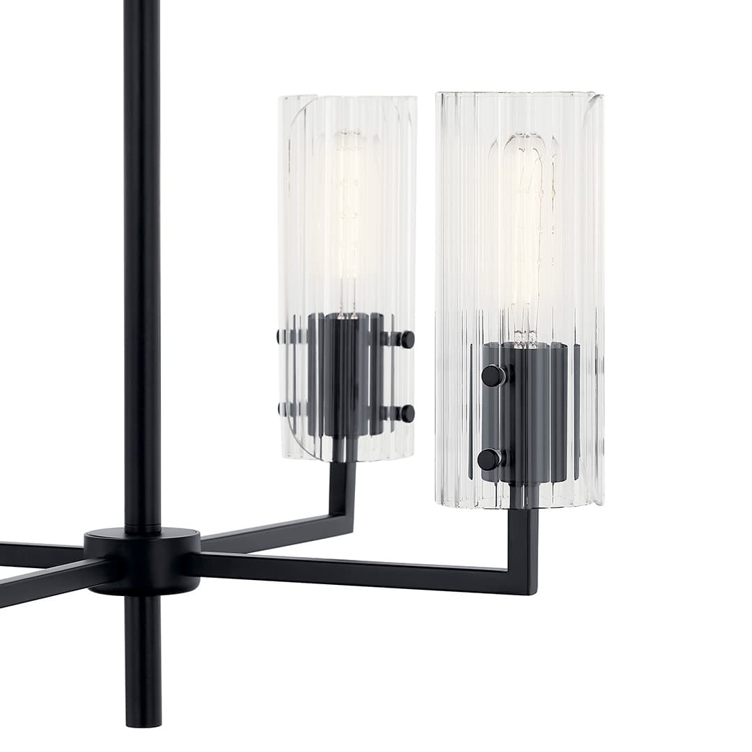 Close up view of the Velestino 20.5" 4-Light Chandelier in Black on a white background