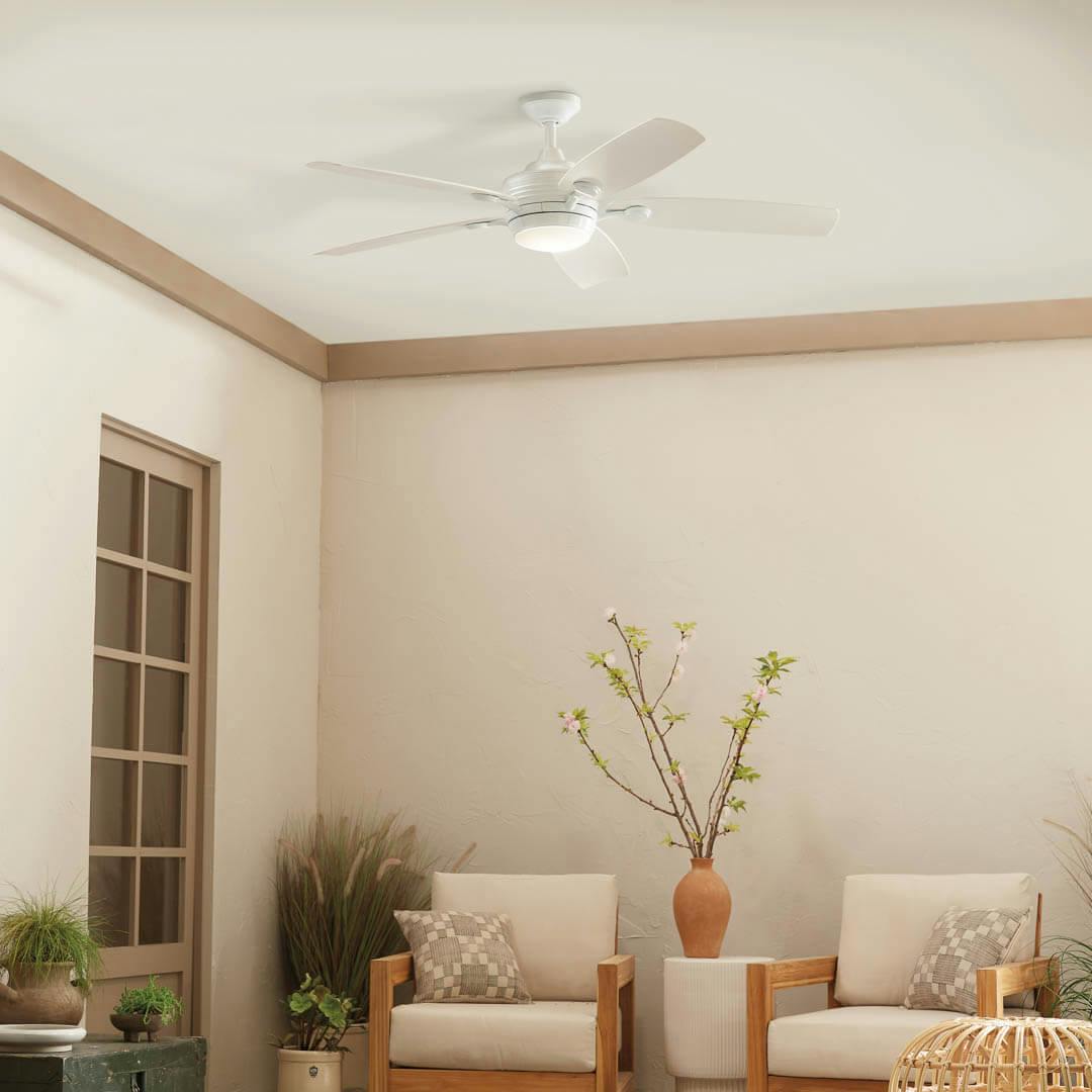 Day time interior with 56" Tranquil 5 Blade LED Outdoor Ceiling Fan White