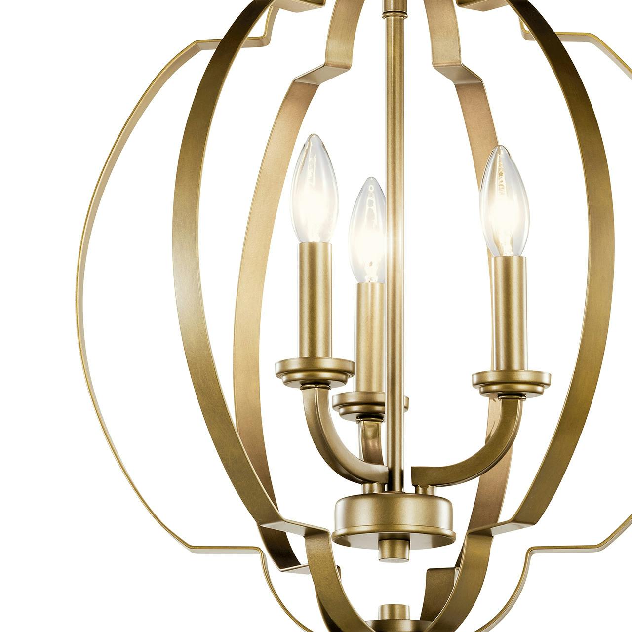 Close up view of the Voleta 20.75" 3 Light Pendant Brass on a white background
