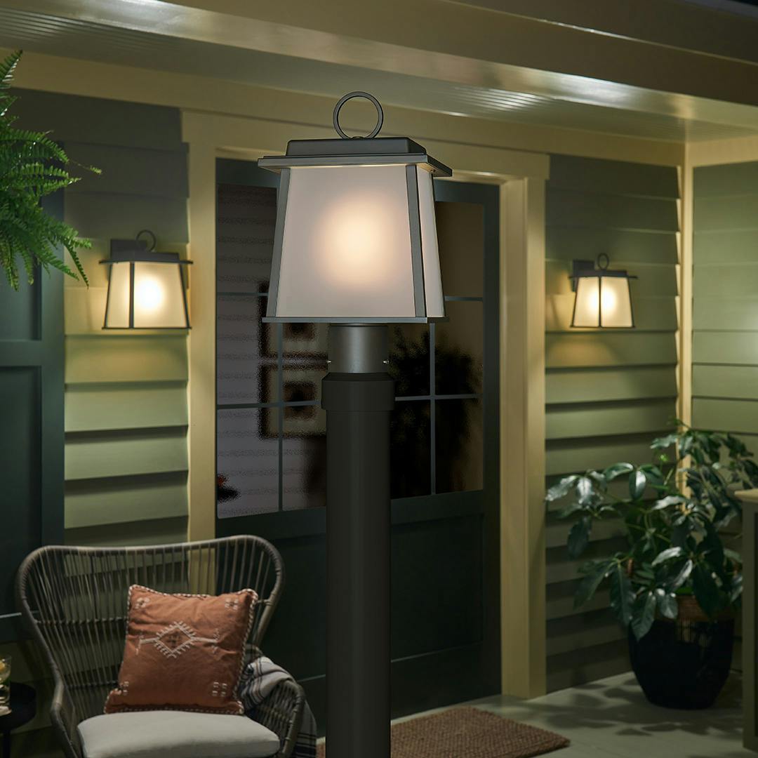 Night time Exterior with Noward 7.5" 1 Light Post Lantern Olde Bronze®