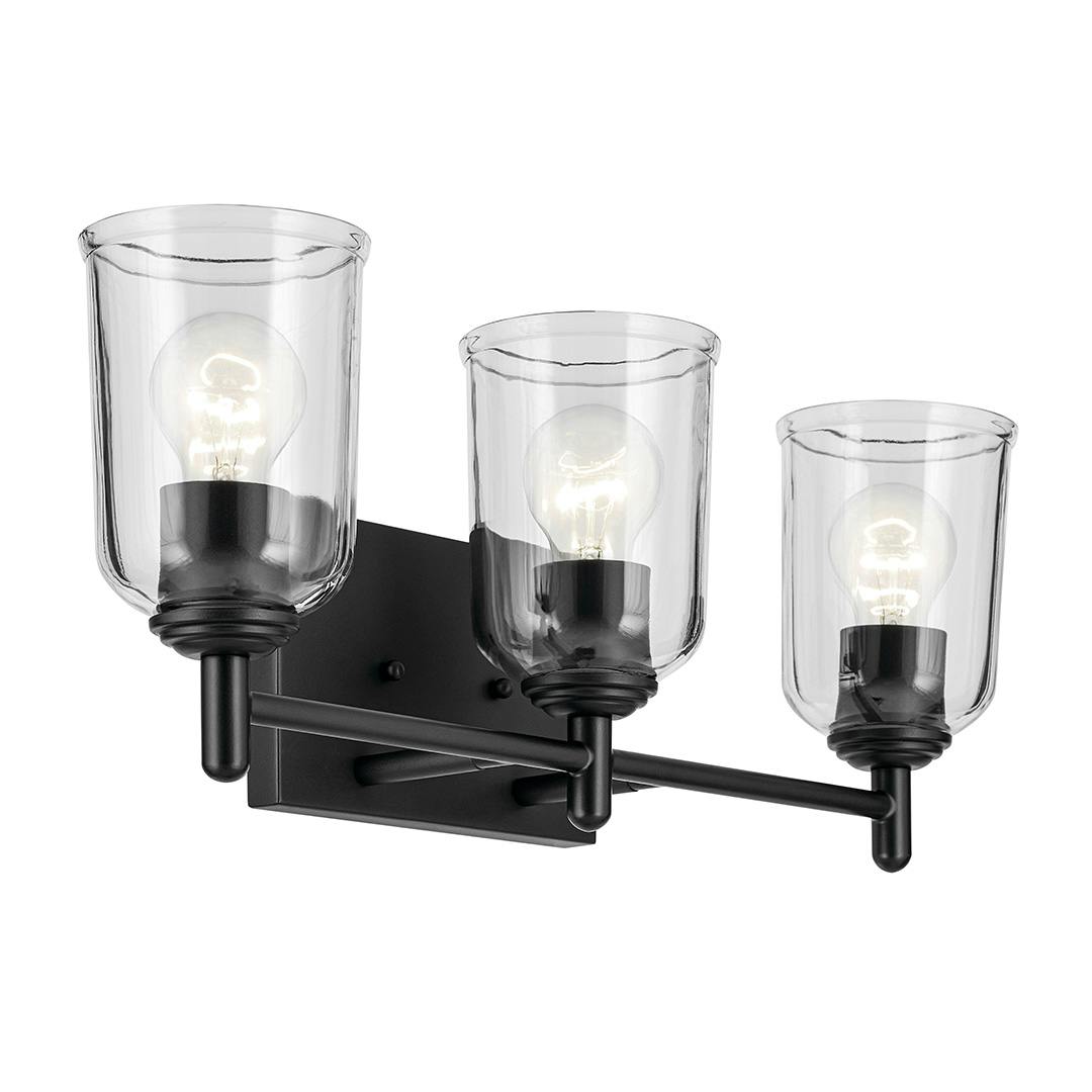 The Shailene 21" 3-Light Vanity Light with Clear Glass in Black on a white background