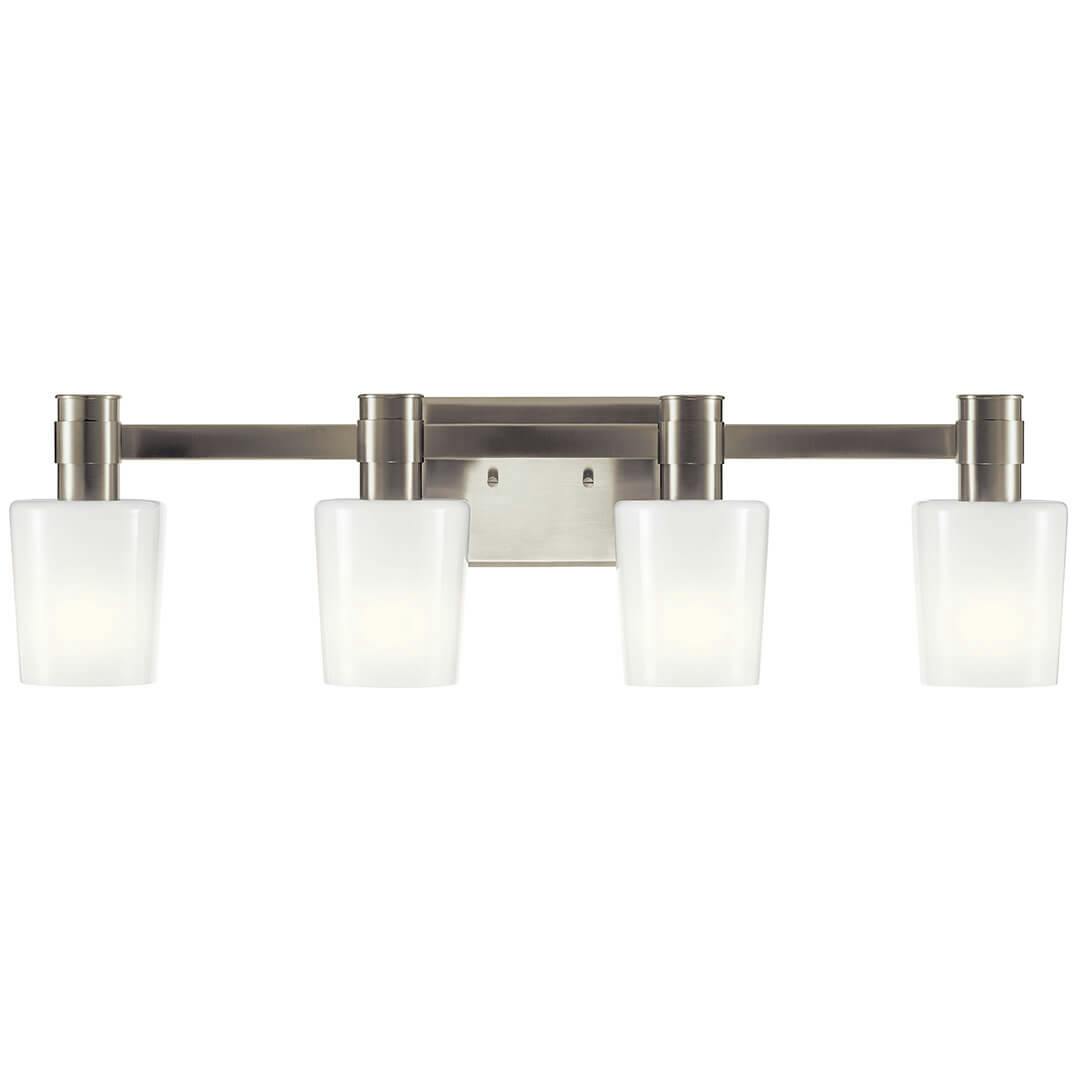 Front view of the Adani 30 Inch 4 Light Vanity Light with Opal Glass in Brushed Nickel on a white background
