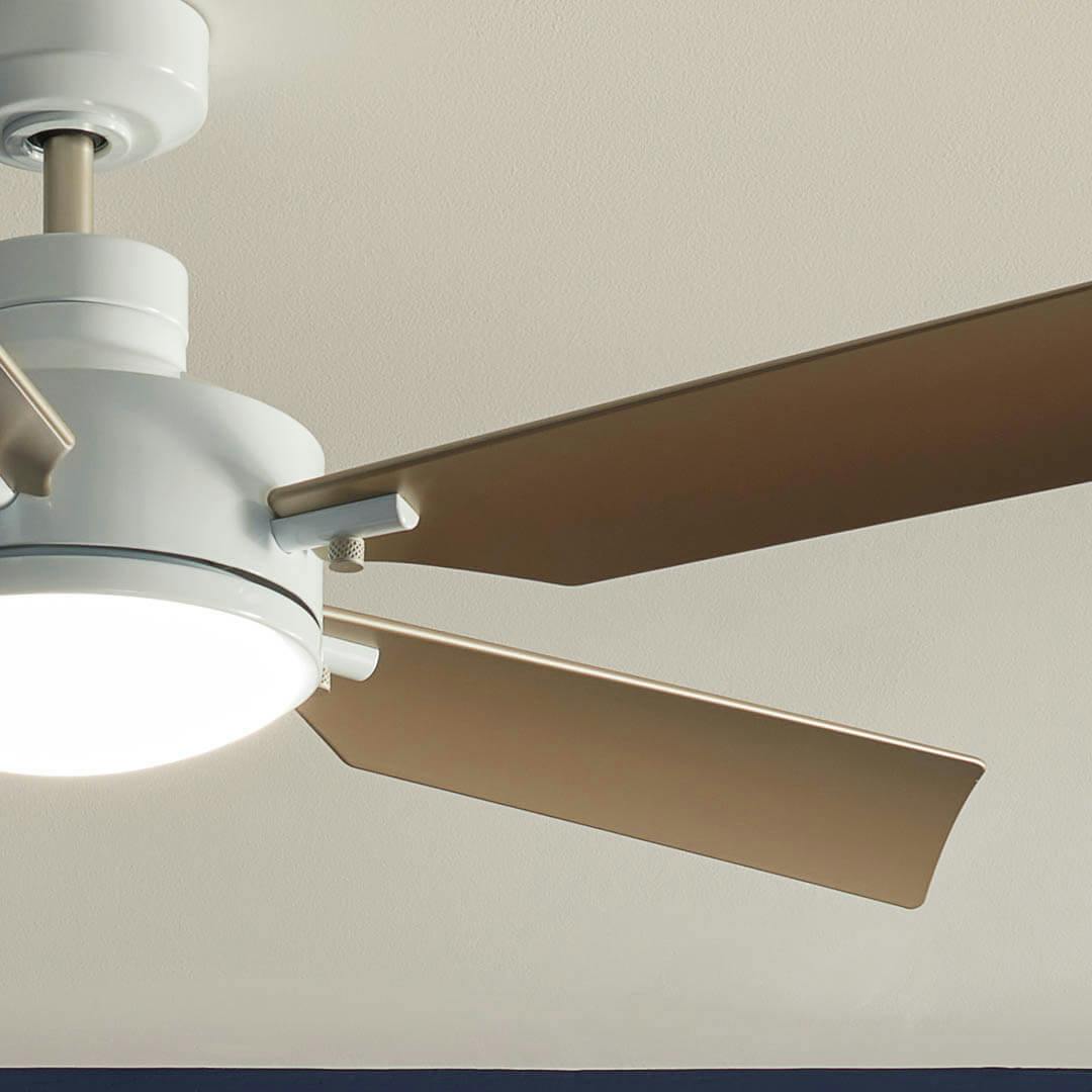 Day time living room with 56" Guardian 5 Blade LED Indoor Ceiling Fan White