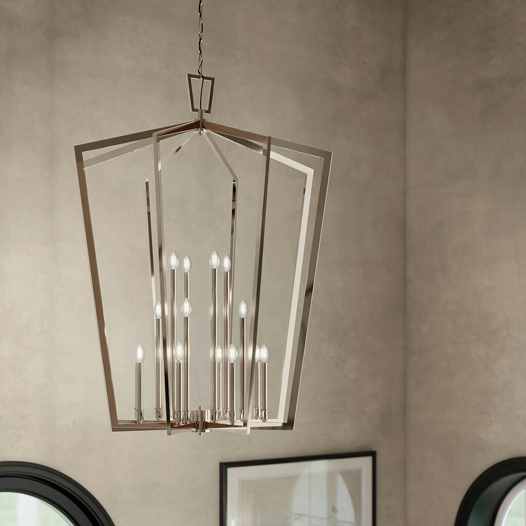 Foyer in day light with the Abbotswell 49 Inch 16 Light Foyer Pendant in Polished Nickel