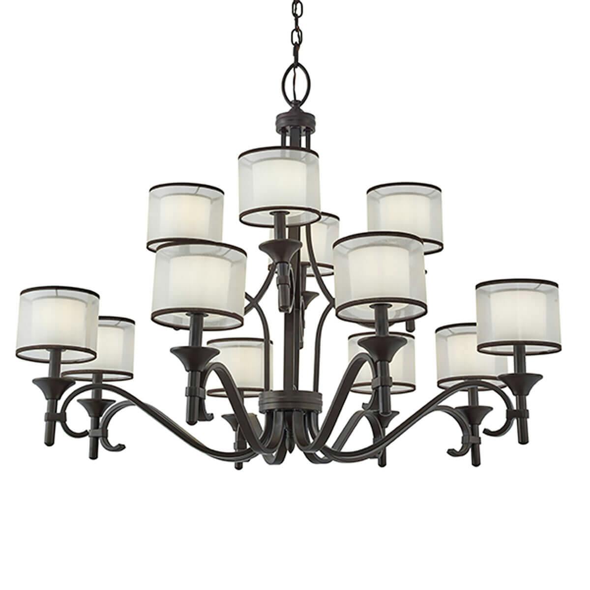 Lacey 12 Light 3 Tier Chandelier Bronze without the canopy on a white background