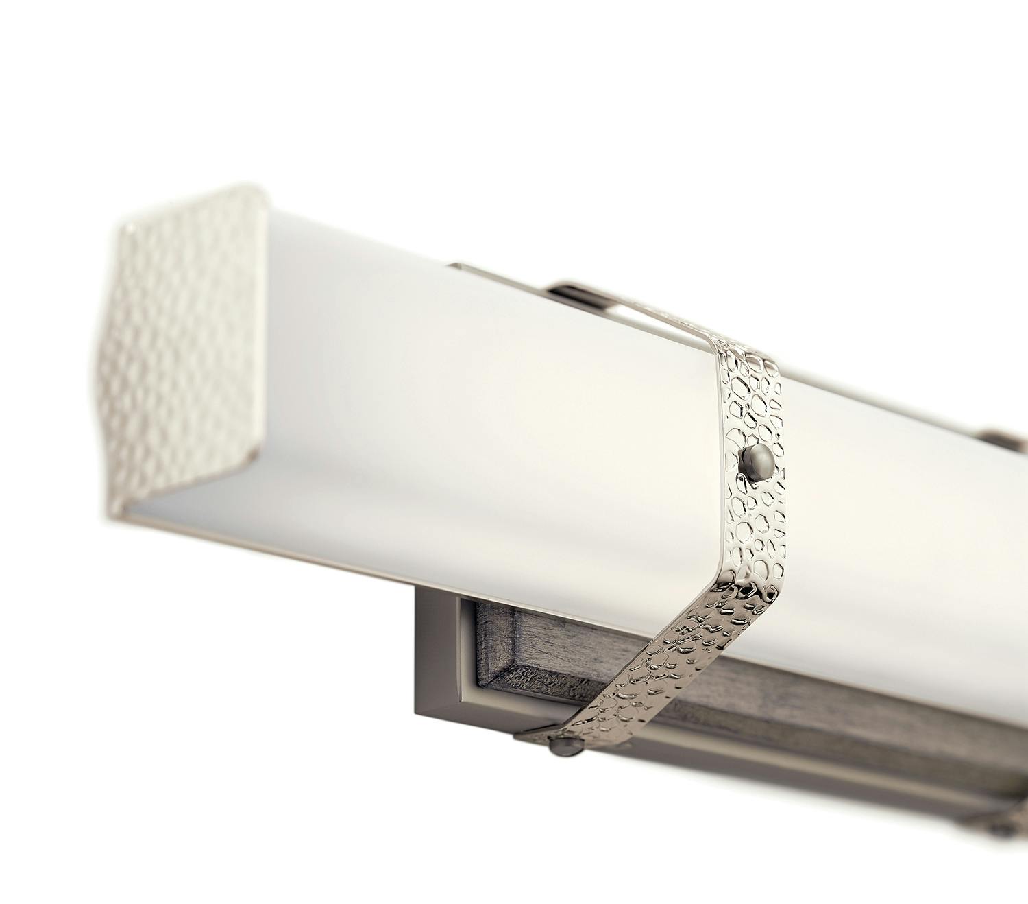 Close up view of the Bisou 22" LED Linear Vanity Light Nickel on a white background