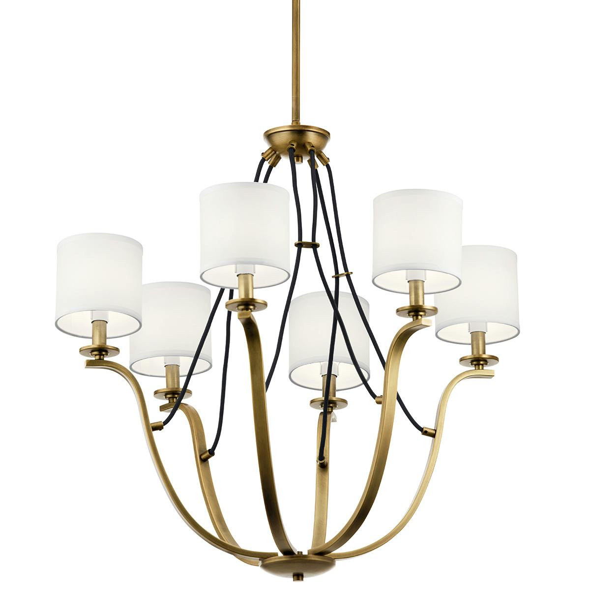 Close up view of the Thisbe 27.5" 6 Light Chandelier Brass on a white background