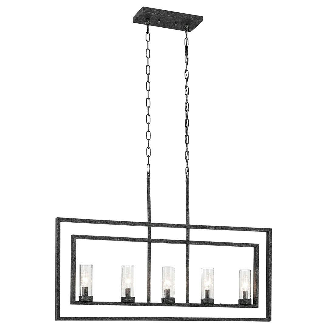 The Vervain 5 Light Linear Chandelier in Distressed Black on a white background