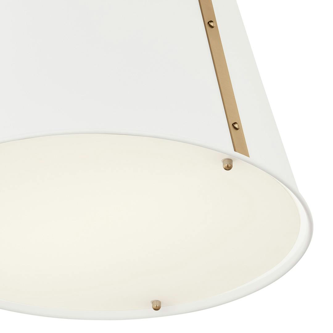 Bottom view of the Etcher 13 Inch 1 Light Pendant with Etched Painted White Glass Diffuser in White and Champagne Bronze on a white background