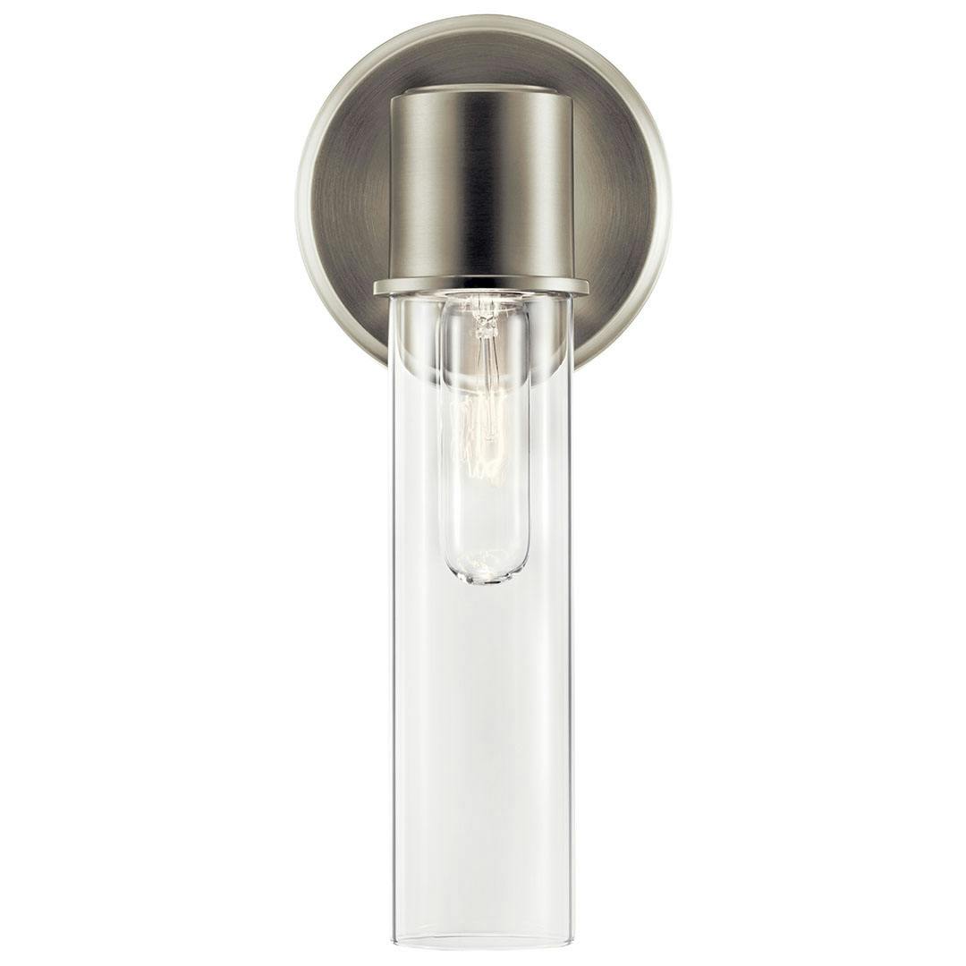 Front view of the Aviv 13 Inch 1 Light Wall Sconce with Clear Glass in Brushed Nickel on a white background