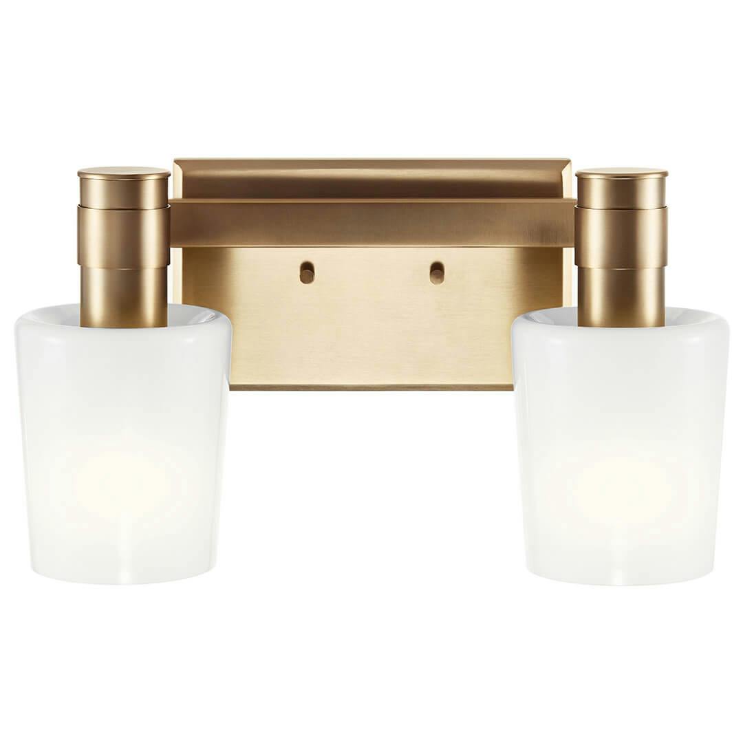Front view of the Adani 14.5 Inch 2 Light Vanity Light with Opal Glass in Champagne Bronze on a white background