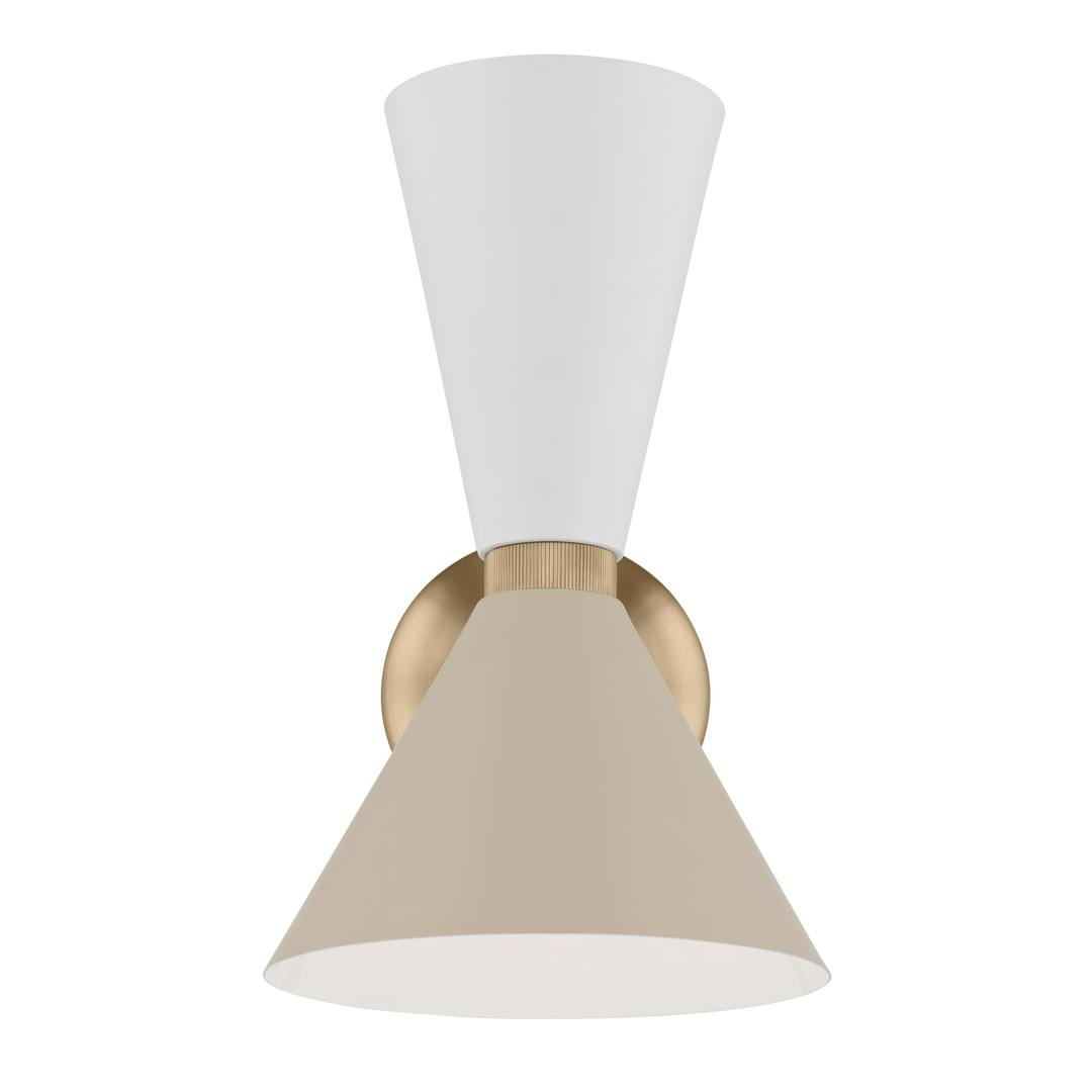 Front view of the Phix 13.5 Inch 2 Light Wall Sconce in Champagne Bronze with Greige and White on a white background