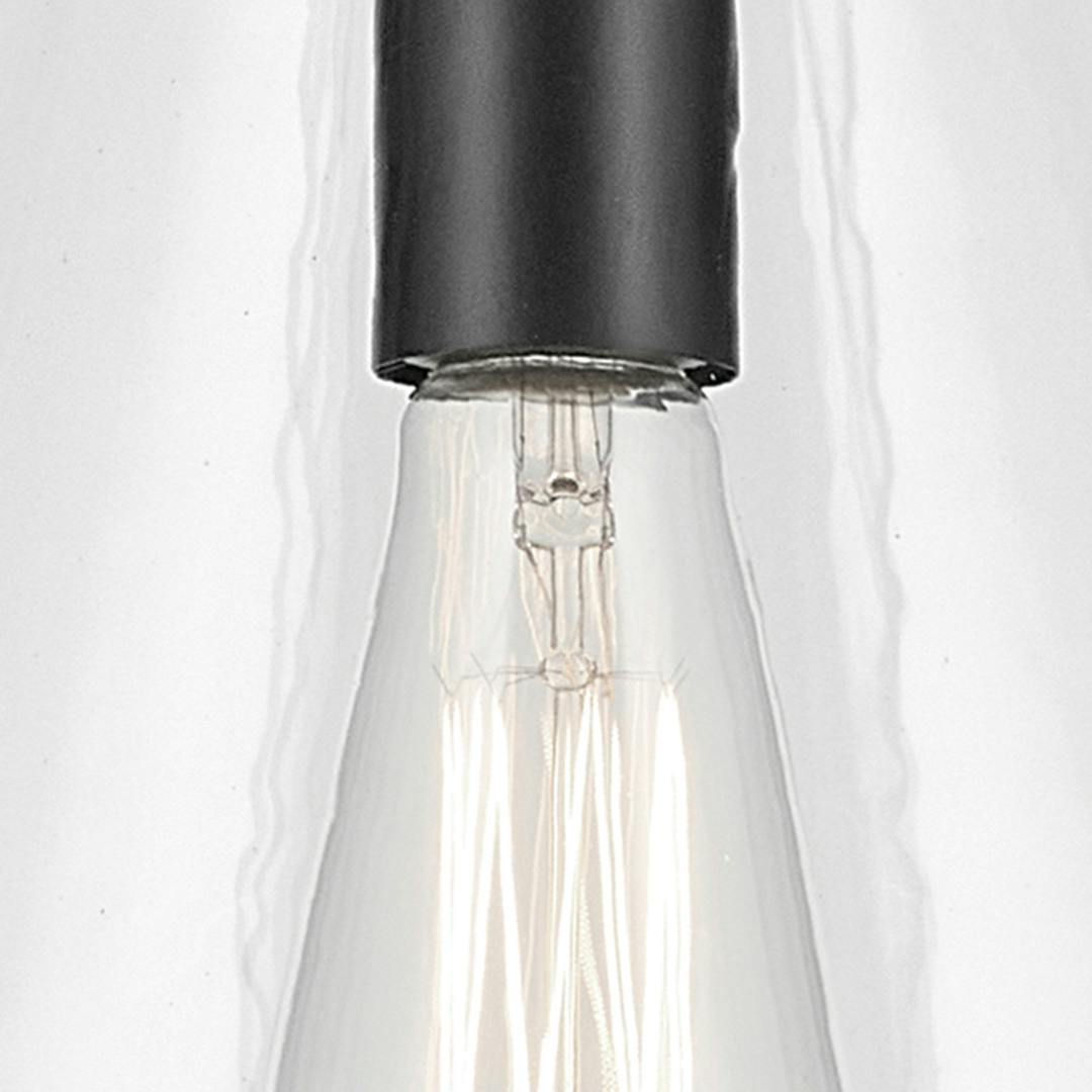 Close up view of the Everly 15.5" 1-Light Cone Pendant with Clear Glass in Black on a white background