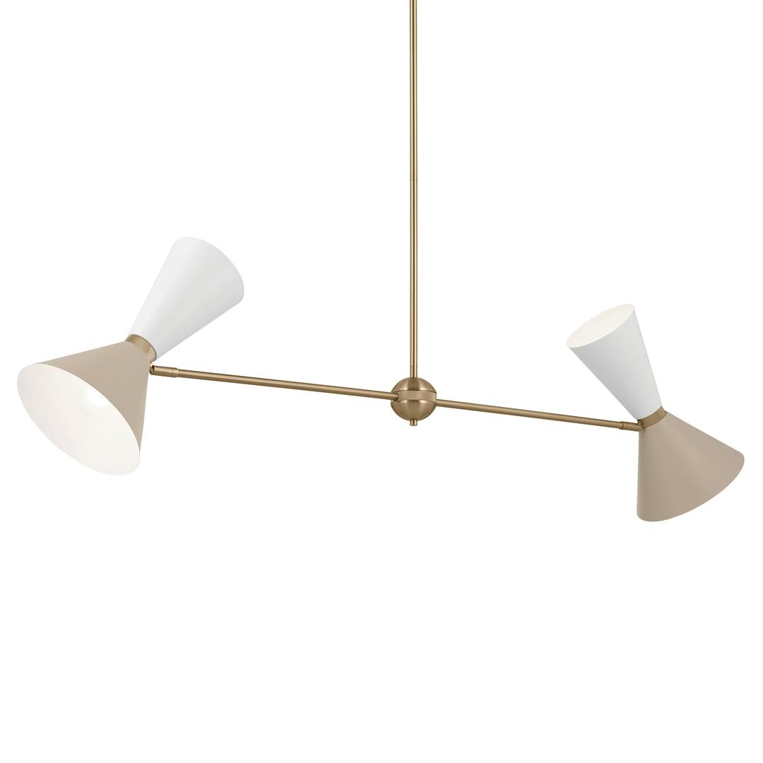 Phix 48 Inch 4 Light Linear Chandelier in Champagne Bronze with Greige and White on a white background