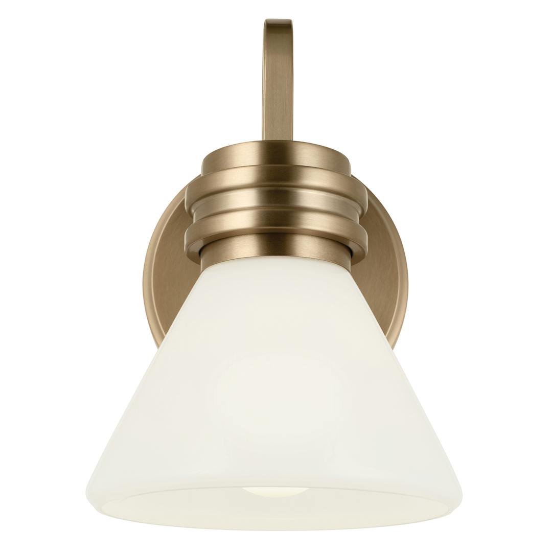 Front view of the Farum 9.5 Inch 1 Light Wall Sconce with Opal Glass in Champagne Bronze on a white background
