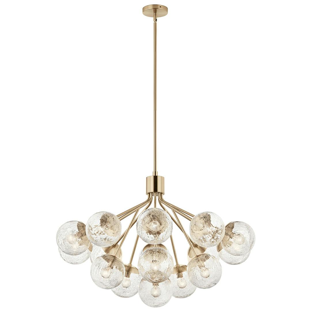 The Silvarious 38 Inch 16 Light Convertible Chandelier with Clear Crackled Glass in Champagne Bronze on a white background