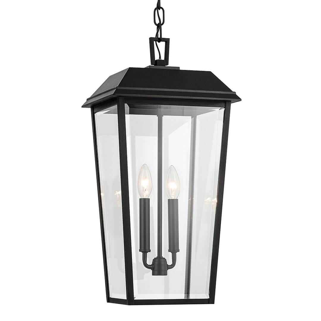 The Mathus 22" 2 Light Outdoor Pendant with Clear Glass in Textured Black on a white background