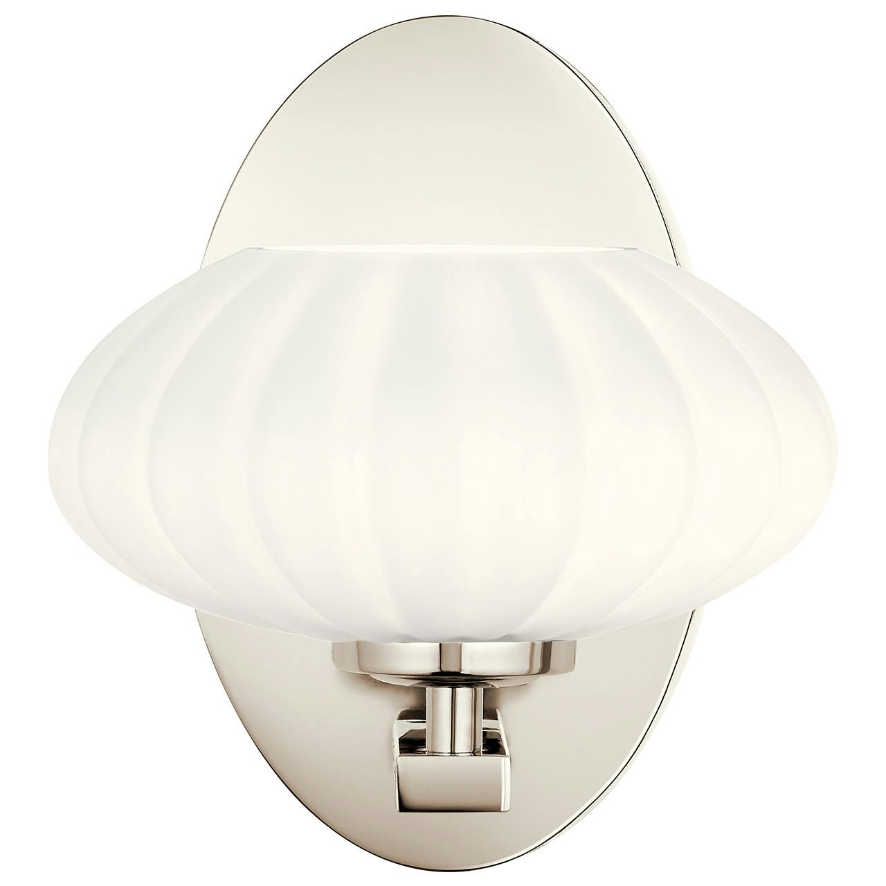 The Pim 8" 1 Light Sconce in Polished Nickel facing up on a white background