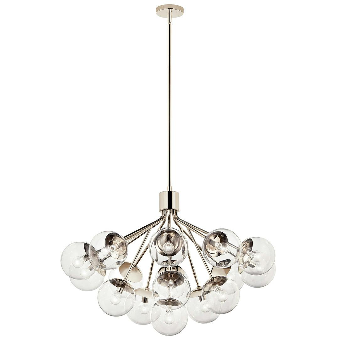 The Silvarious 38 Inch 16 Light Convertible Chandelier with Clear Glass in Polished Nickel on a white background
