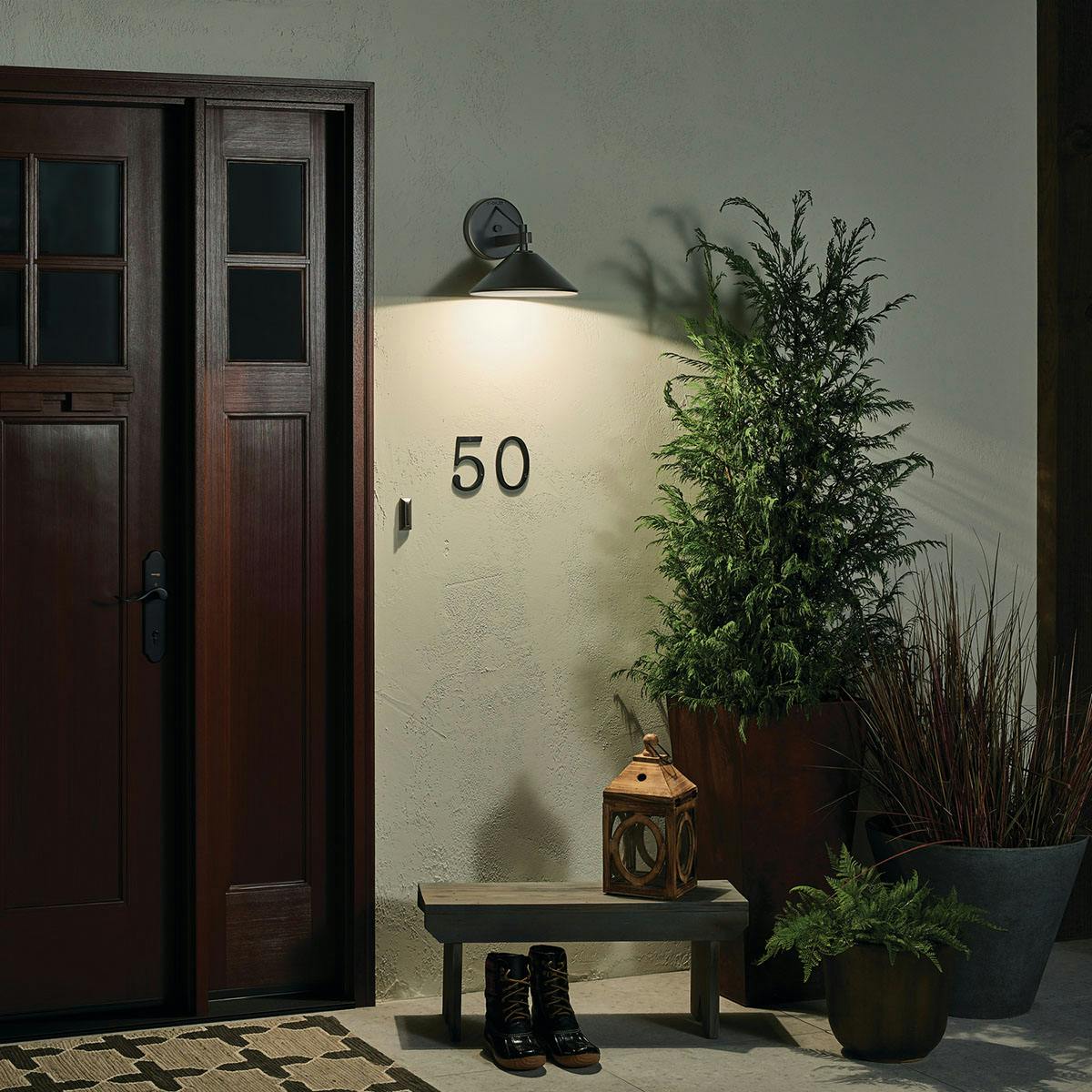 Night time Exterior image featuring Ripley outdoor wall light 49060OZ