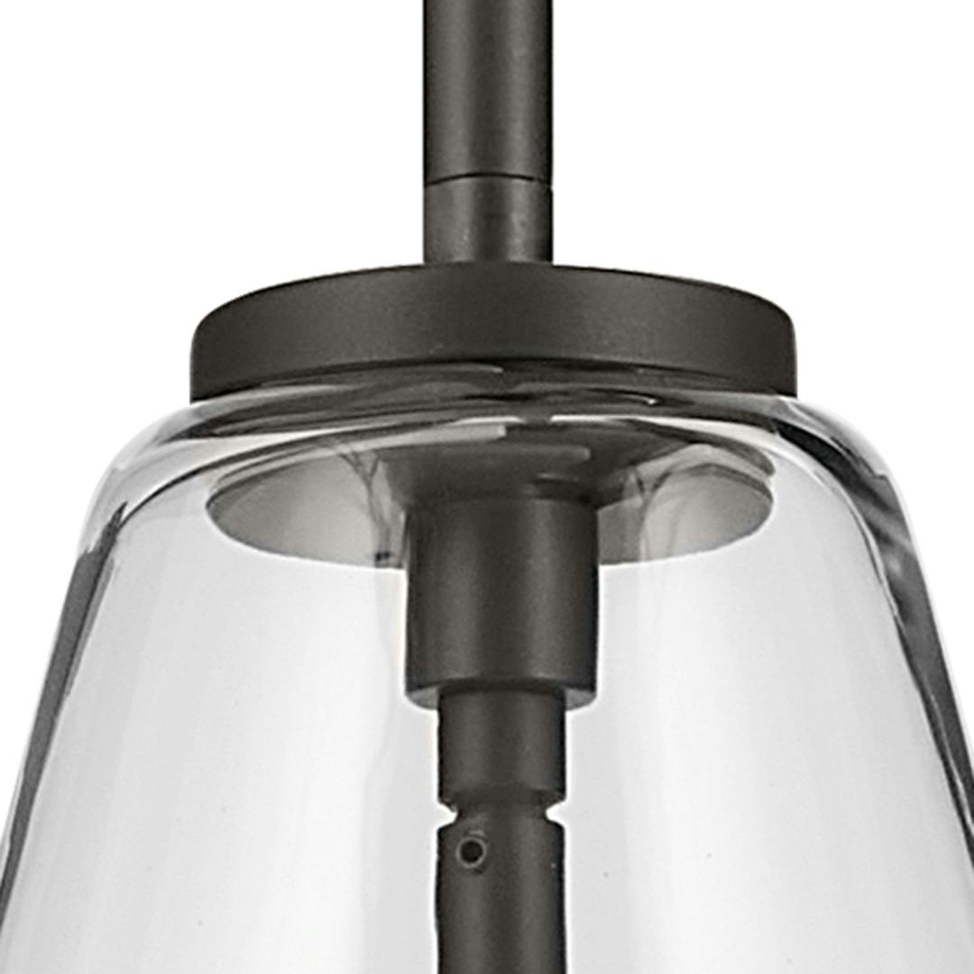 Close up view of the Everly 15.25" 1-Light Cone Pendant with Clear Glass in Olde Bronze on a white background