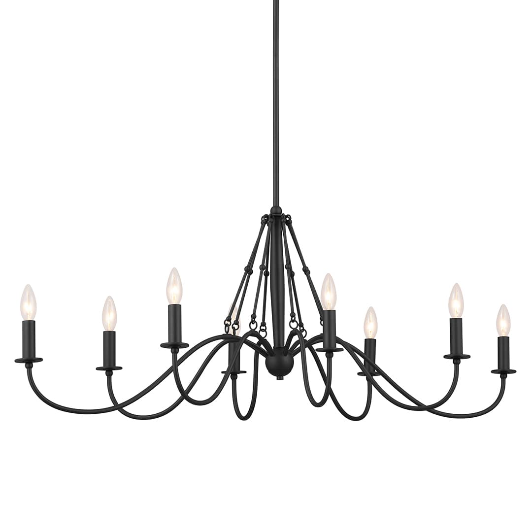 Freesia 8 Light Chandelier Anvil Iron with White Accents on a white background