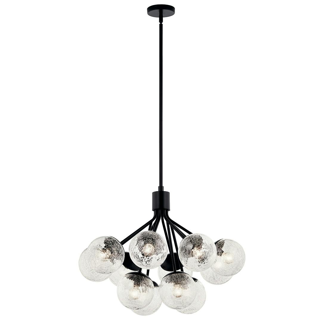The Silvarious 30 Inch 12 Light Convertible Chandelier with Clear Crackled Glass in Black on a white background