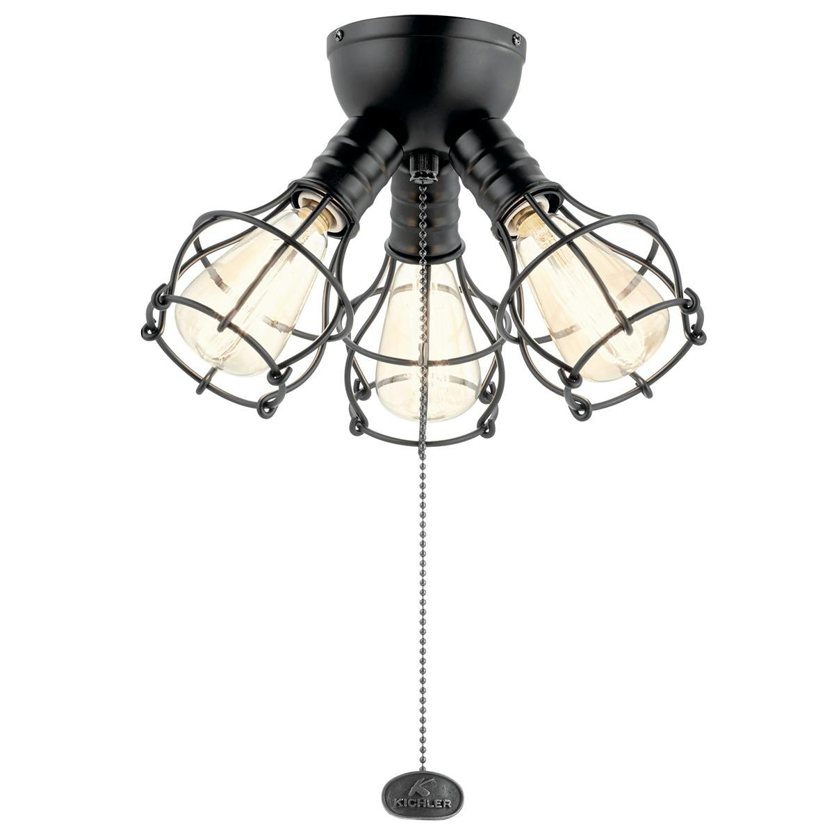 Industrial 3 Light Fixture Satin Black on a white background