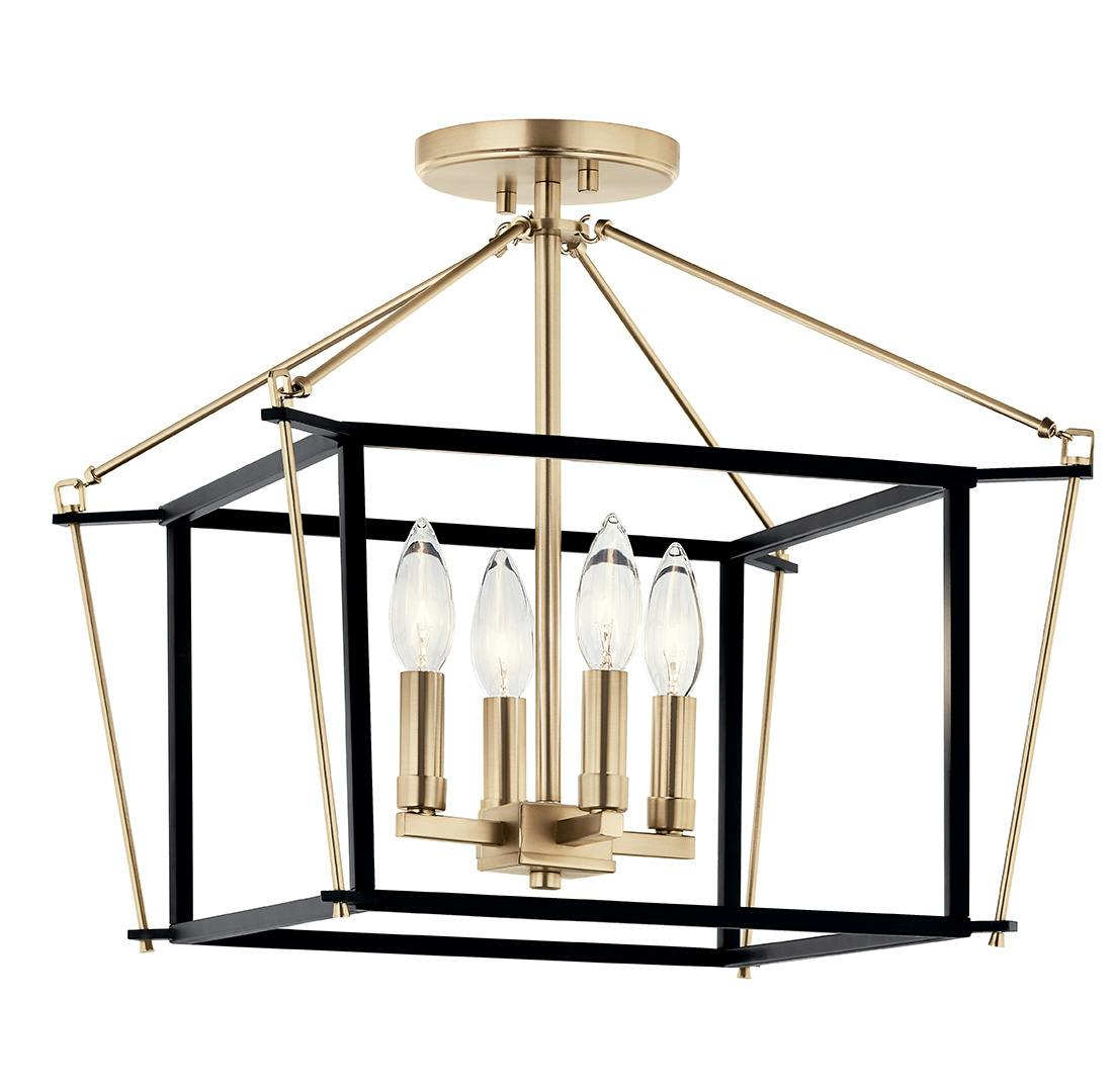The Eisley 14 Inch 4 Light Semi Flush Mount in Champagne Bronze and Black on a white background