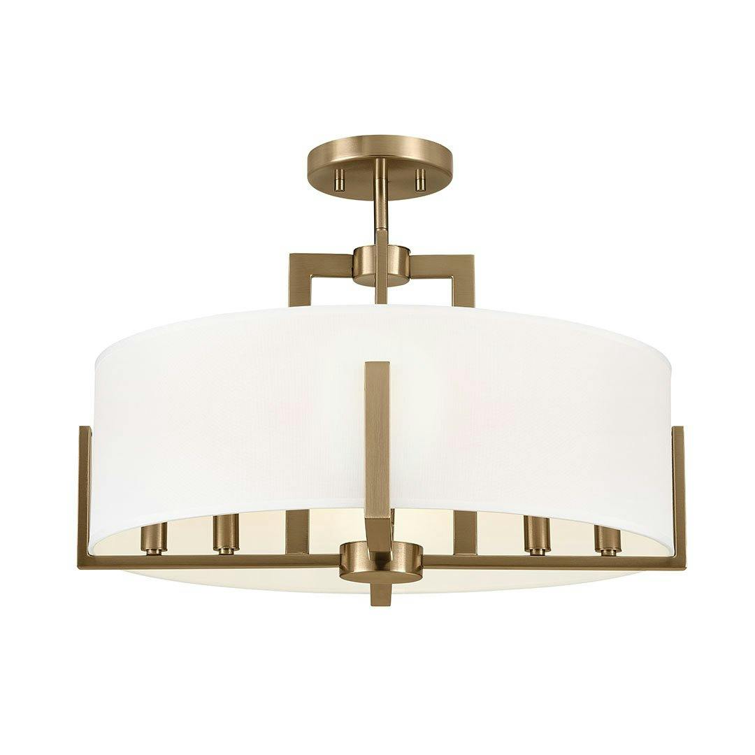 Malen 20 Inch 8 Light Semi-Flush with White Fabric Shade in Champagne Bronze on a white background