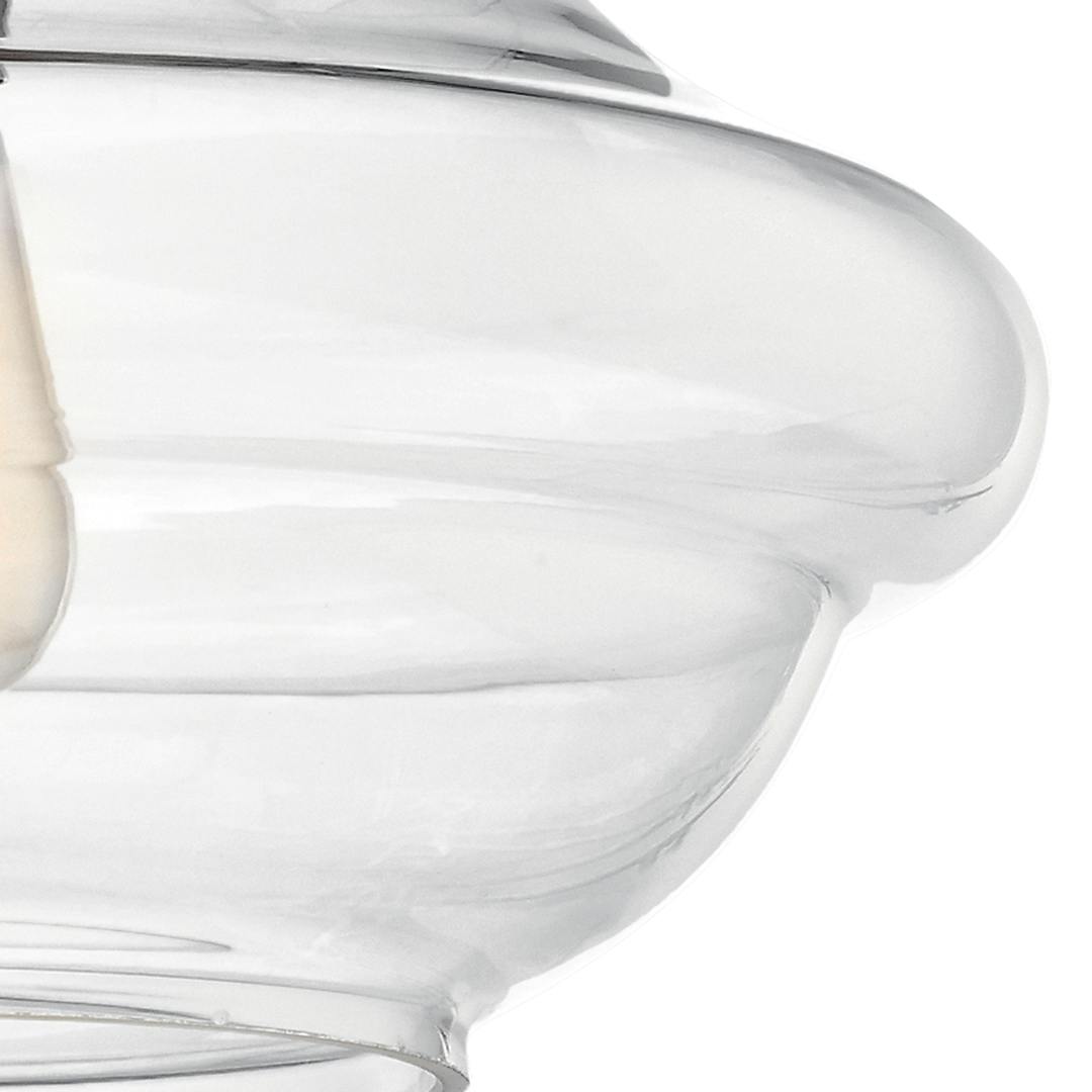 Everly™ 10" Schoolhouse Pendant Clear Glass Chrome on a white background Close up shot of the glass