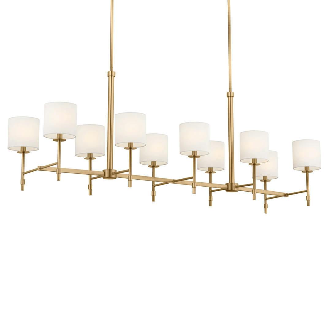 Ali 56.5" 10 Light Linear Chandelier Brushed Natural Brass on a white background